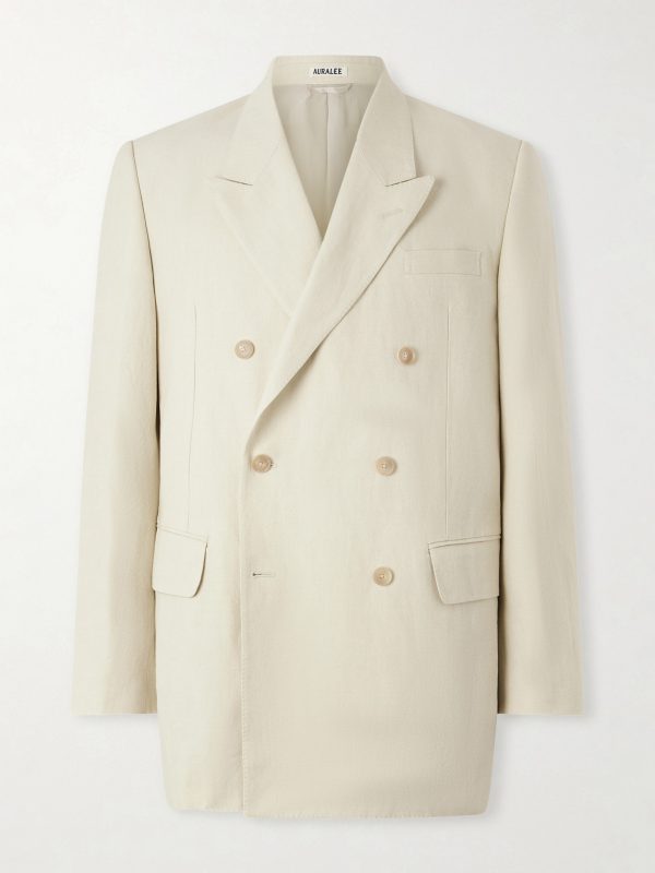 Double-Breasted Wool, Cotton And Linen-Blend Oxford Blazer
