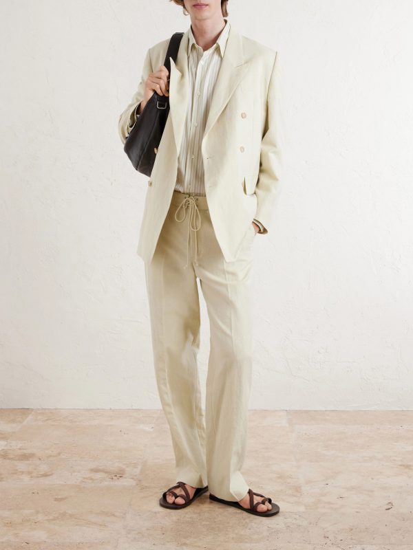 Double-Breasted Wool, Cotton And Linen-Blend Oxford Blazer - OU