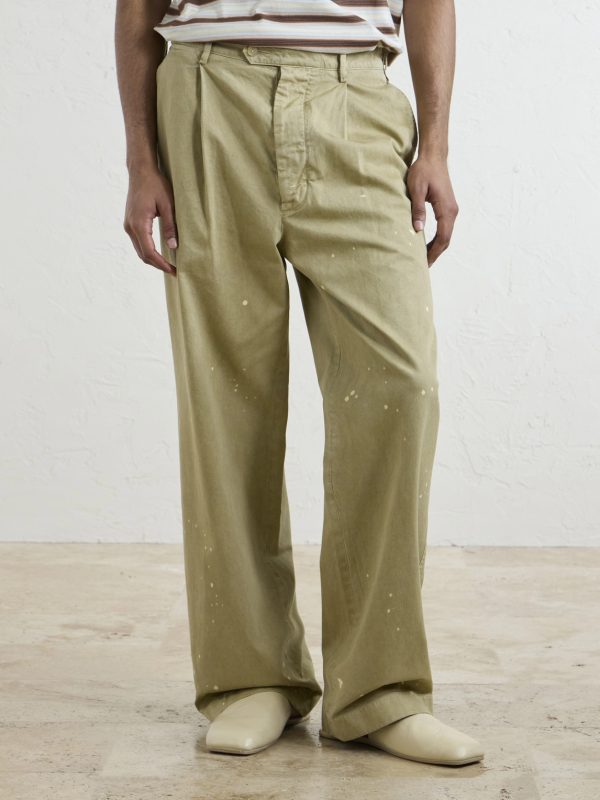 Wide-Leg Pleated Paint-Splattered Cotton-Twill Chinos - FR Wide-Leg Pleated Paint-Splattered Cotton-Twill Chinos - FR