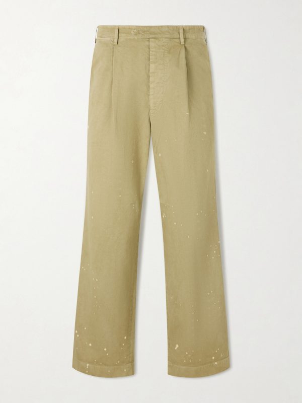 Wide-Leg Pleated Paint-Splattered Cotton-Twill Chinos Wide-Leg Pleated Paint-Splattered Cotton-Twill Chinos