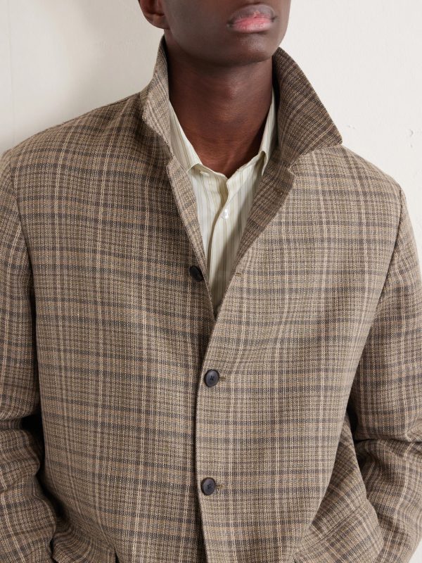 Checked Silk and Linen-Blend Tweed Jacket - CU