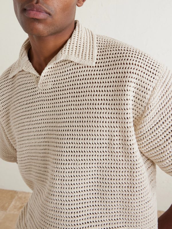Tussah Open-Knit Silk and Cotton-Blend Polo Shirt - CU Tussah Open-Knit Silk and Cotton-Blend Polo Shirt - CU