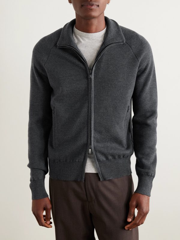 Slim-Fit Virgin Wool Zip-Up Cardigan - FR Slim-Fit Virgin Wool Zip-Up Cardigan - FR