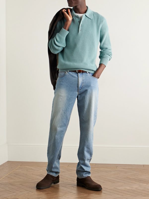 Ribbed Cashmere Polo Shirt - OU Ribbed Cashmere Polo Shirt - OU