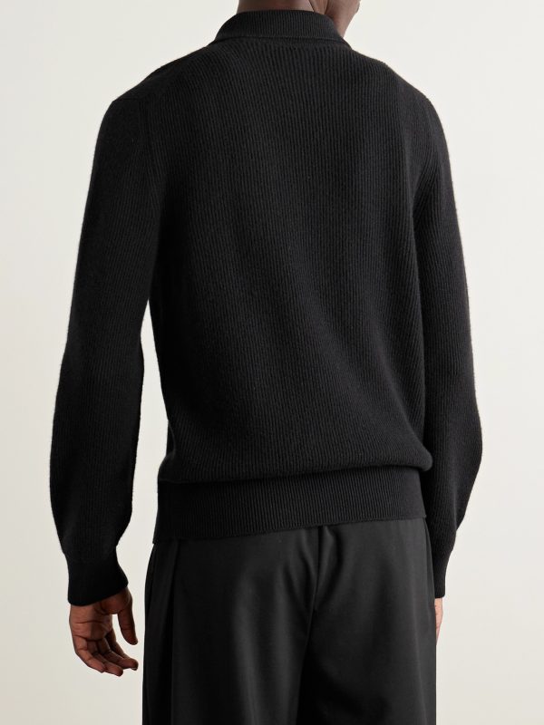 Ribbed Cashmere Polo Shirt - BK Ribbed Cashmere Polo Shirt - BK