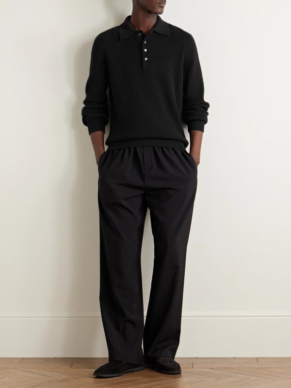Ribbed Cashmere Polo Shirt - OU Ribbed Cashmere Polo Shirt - OU
