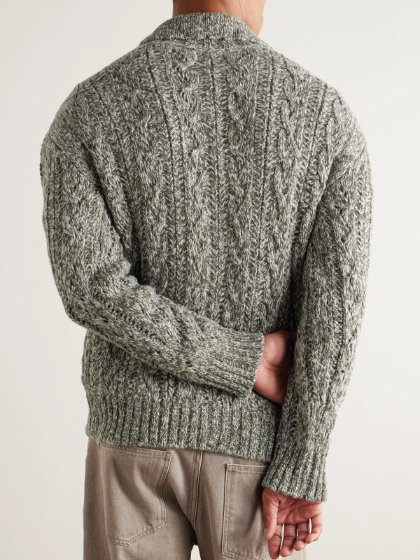 Cable-Knit Virgin Wool Zip-Up Sweater - BK Cable-Knit Virgin Wool Zip-Up Sweater - BK