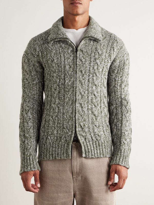 Cable-Knit Virgin Wool Zip-Up Sweater - FR Cable-Knit Virgin Wool Zip-Up Sweater - FR
