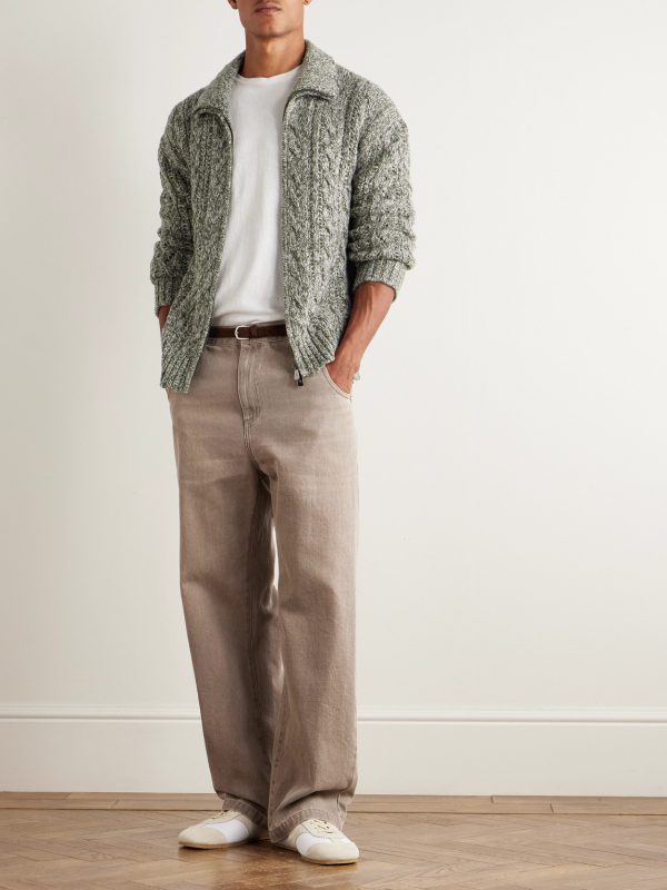 Cable-Knit Virgin Wool Zip-Up Sweater - OU Cable-Knit Virgin Wool Zip-Up Sweater - OU