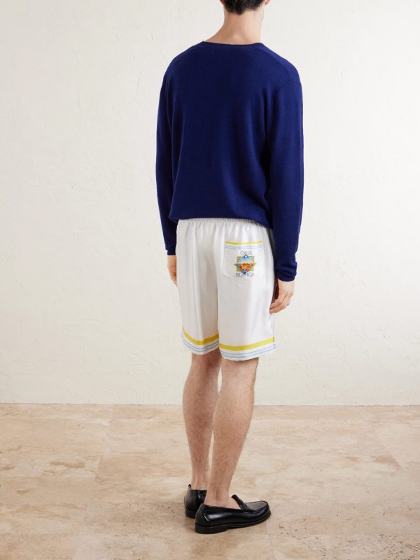 Tennis Landscape Striped Silk-Twill Shorts - BK Tennis Landscape Striped Silk-Twill Shorts - BK
