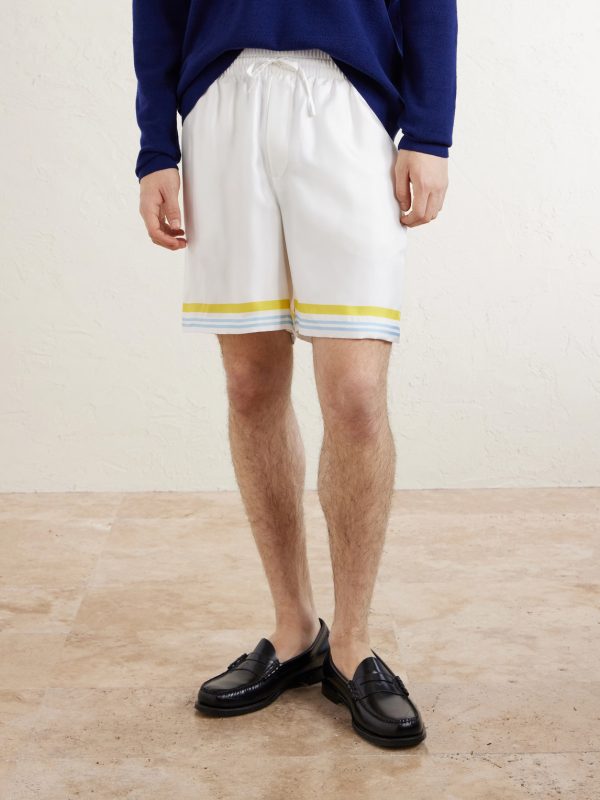Tennis Landscape Striped Silk-Twill Shorts - FR Tennis Landscape Striped Silk-Twill Shorts - FR