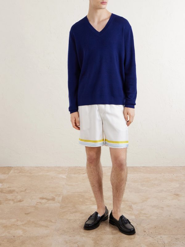 Tennis Landscape Striped Silk-Twill Shorts - OU Tennis Landscape Striped Silk-Twill Shorts - OU