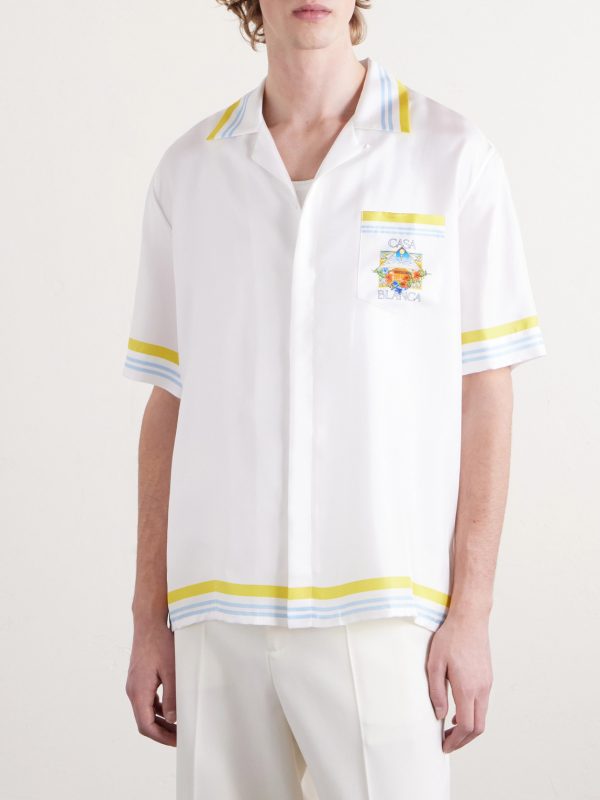 Tennis Camp-Collar Logo-Print Silk-Twill Shirt - FR Tennis Camp-Collar Logo-Print Silk-Twill Shirt - FR