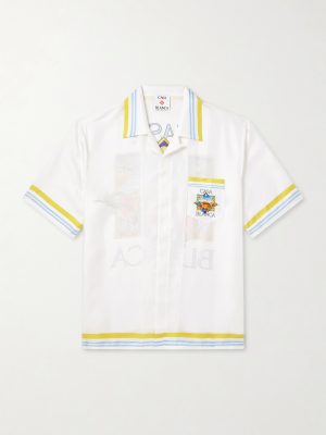 Tennis Camp-Collar Logo-Print Silk-Twill Shirt Tennis Camp-Collar Logo-Print Silk-Twill Shirt