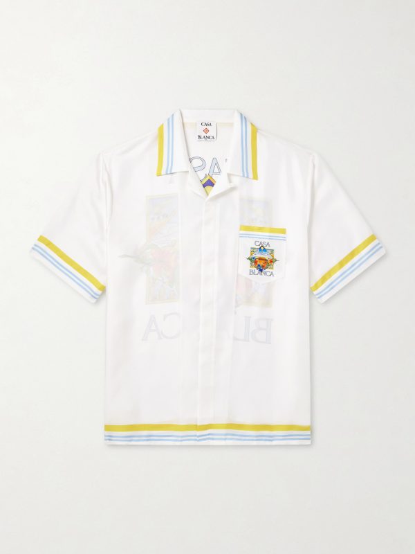 Tennis Camp-Collar Logo-Print Silk-Twill Shirt Tennis Camp-Collar Logo-Print Silk-Twill Shirt