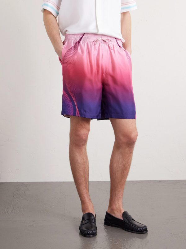 Straight-Leg Printed Dégradé Silk-Twill Drawstring Shorts - FR Straight-Leg Printed Dégradé Silk-Twill Drawstring Shorts - FR