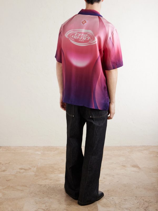 Aubergine Gradient Convertible-Collar Printed Silk-Twill Shirt - BK Aubergine Gradient Convertible-Collar Printed Silk-Twill Shirt - BK