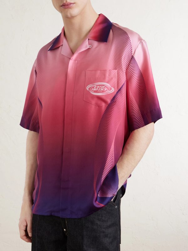 Aubergine Gradient Convertible-Collar Printed Silk-Twill Shirt - FR Aubergine Gradient Convertible-Collar Printed Silk-Twill Shirt - FR