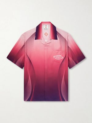 Aubergine Gradient Convertible-Collar Printed Silk-Twill Shirt