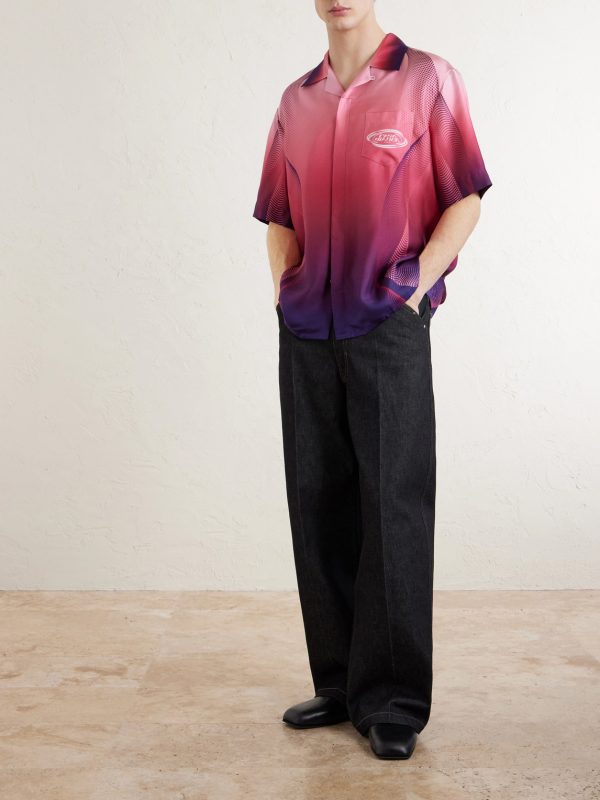 Aubergine Gradient Convertible-Collar Printed Silk-Twill Shirt - OU Aubergine Gradient Convertible-Collar Printed Silk-Twill Shirt - OU