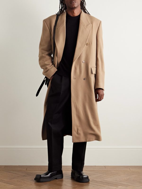 Oversized Double-Breasted Distressed Wool-Felt Coat - OU Oversized Double-Breasted Distressed Wool-Felt Coat - OU