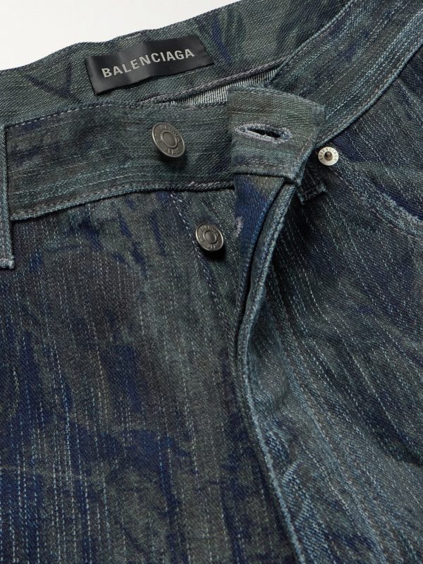Wide-Leg Distressed Camouflage-Print Jeans - E1 Wide-Leg Distressed Camouflage-Print Jeans - E1
