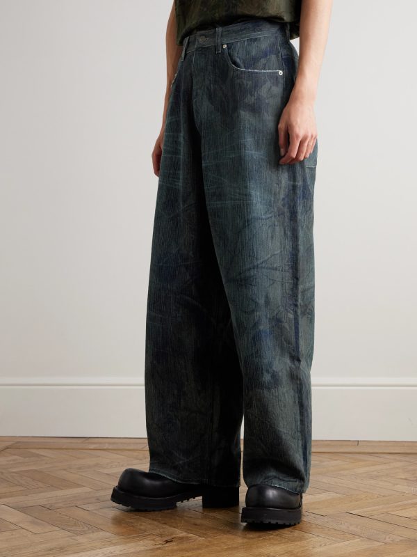 Wide-Leg Distressed Camouflage-Print Jeans - FR Wide-Leg Distressed Camouflage-Print Jeans - FR