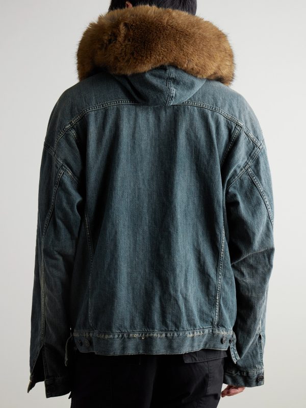 Plush-Trimmed Hooded Denim Jacket - BK