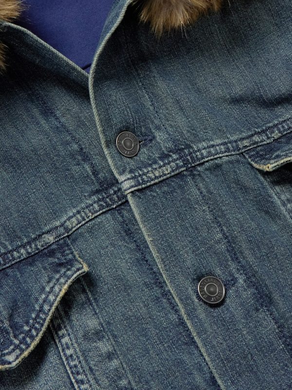 Plush-Trimmed Hooded Denim Jacket - CU