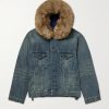 Plush-Trimmed Hooded Denim Jacket