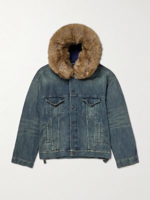 Plush-Trimmed Hooded Denim Jacket Plush-Trimmed Hooded Denim Jacket
