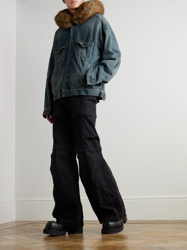 Plush-Trimmed Hooded Denim Jacket - OU