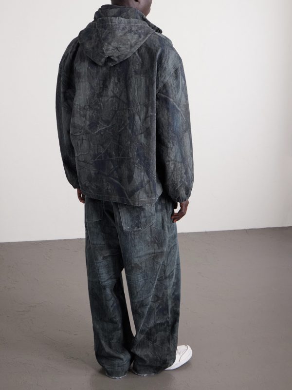 Logo-Embroidered Distressed Printed Denim Hooded Jacket - BK Logo-Embroidered Distressed Printed Denim Hooded Jacket - BK