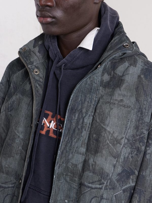 Logo-Embroidered Distressed Printed Denim Hooded Jacket - CU Logo-Embroidered Distressed Printed Denim Hooded Jacket - CU