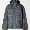 Logo-Embroidered Distressed Printed Denim Hooded Jacket Logo-Embroidered Distressed Printed Denim Hooded Jacket