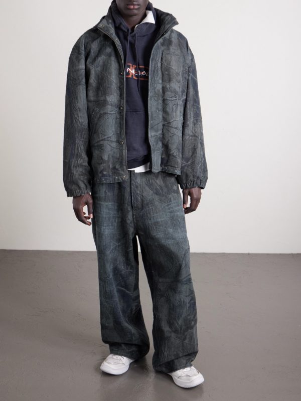 Logo-Embroidered Distressed Printed Denim Hooded Jacket - OU Logo-Embroidered Distressed Printed Denim Hooded Jacket - OU