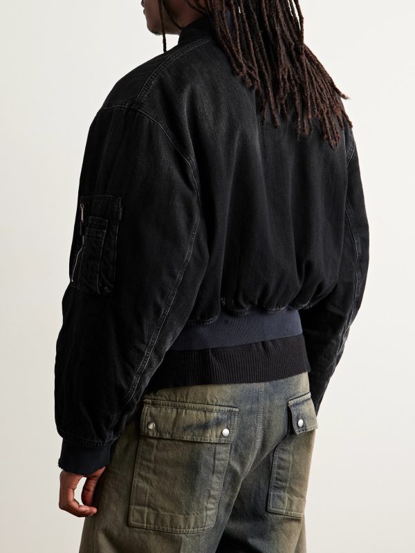 Distressed Denim Bomber Jacket - BK