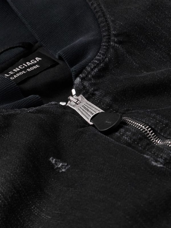 Distressed Denim Bomber Jacket - E1
