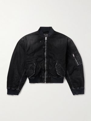 Distressed Denim Bomber Jacket Distressed Denim Bomber Jacket