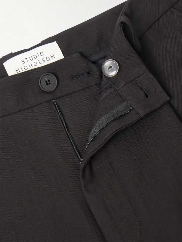 Tuck Cropped Tapered Pleated Cotton-Twill Trousers - E1 Tuck Cropped Tapered Pleated Cotton-Twill Trousers - E1