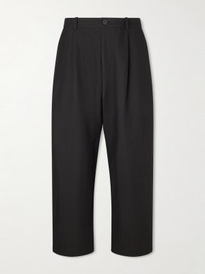 Tuck Cropped Tapered Pleated Cotton-Twill Trousers Tuck Cropped Tapered Pleated Cotton-Twill Trousers