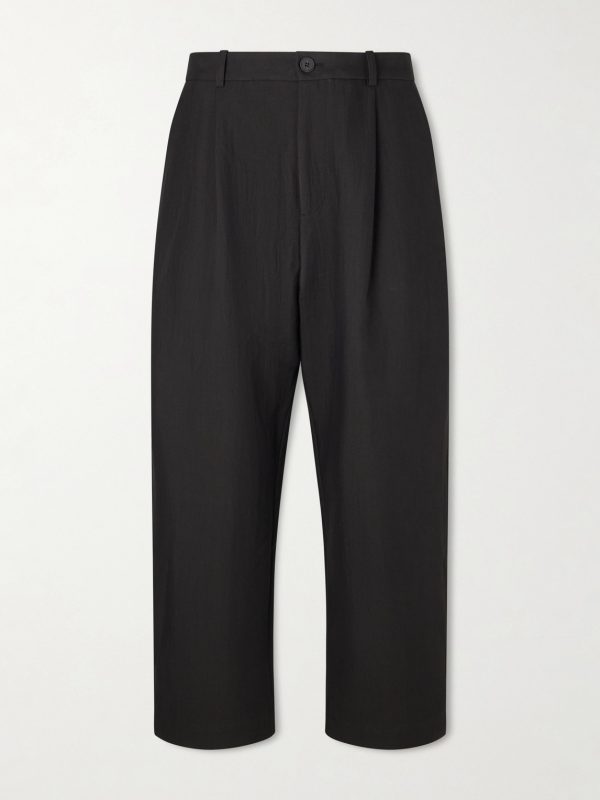 Tuck Cropped Tapered Pleated Cotton-Twill Trousers Tuck Cropped Tapered Pleated Cotton-Twill Trousers