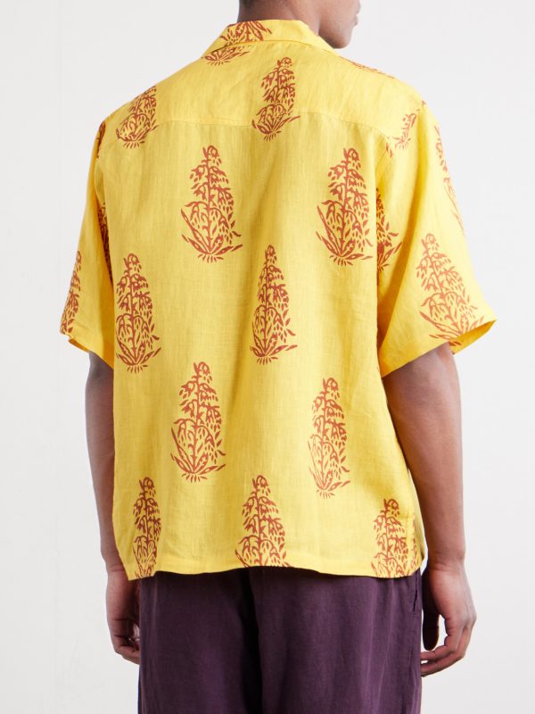 Camp-Collar Printed Linen Shirt - BK