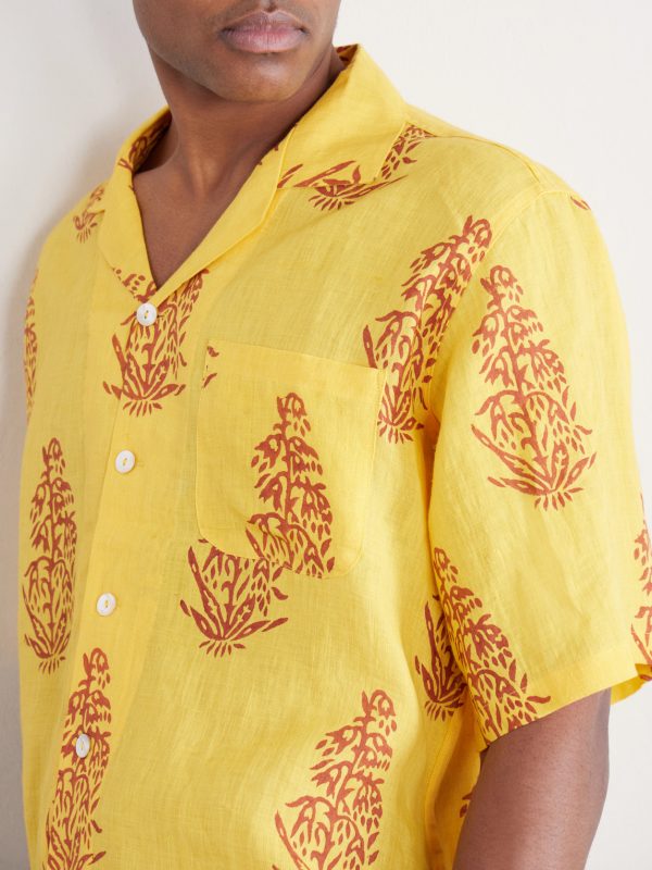 Camp-Collar Printed Linen Shirt - CU