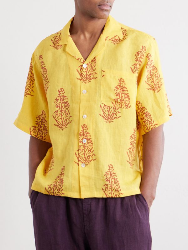 Camp-Collar Printed Linen Shirt - FR