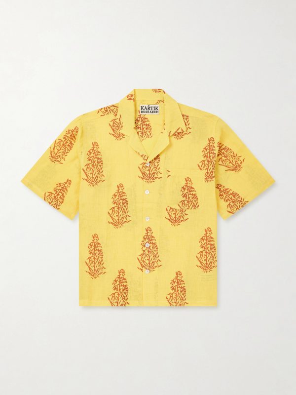 Camp-Collar Printed Linen Shirt