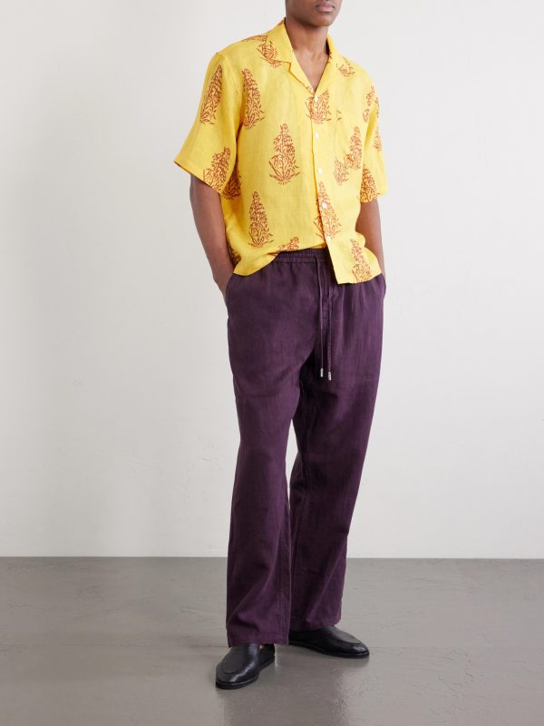 Camp-Collar Printed Linen Shirt - OU