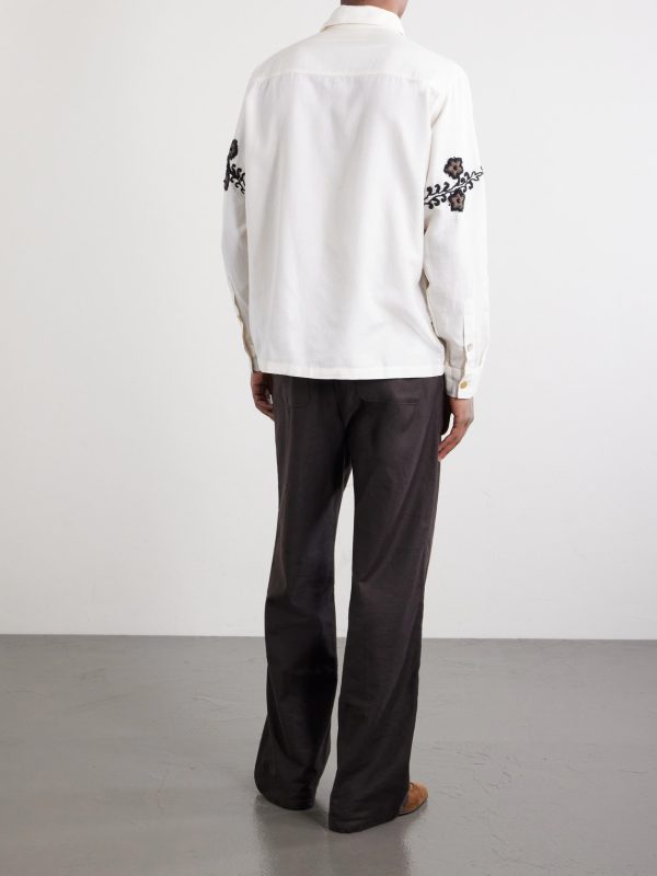Bead-Embellished Embroidered Cotton-Poplin Shirt - BK