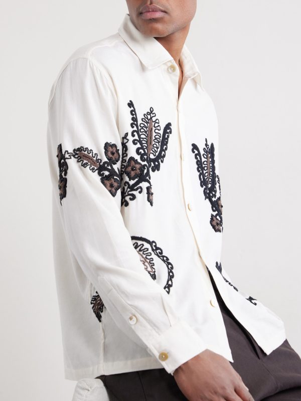 Bead-Embellished Embroidered Cotton-Poplin Shirt - CU