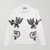 Bead-Embellished Embroidered Cotton-Poplin Shirt